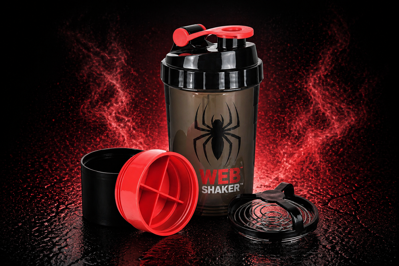 Spider Shaker Red – leakproof gym protein shaker bottle